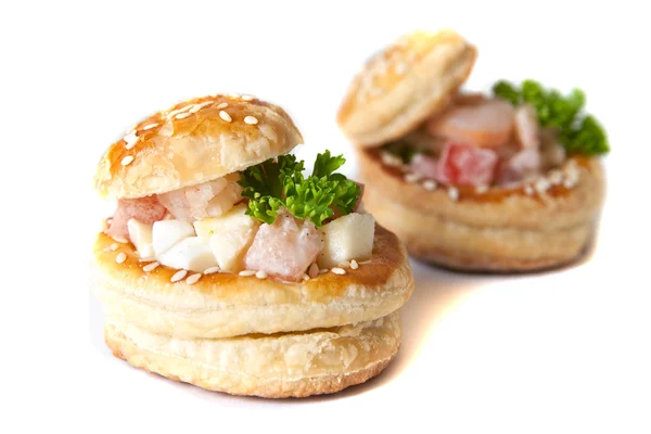 stock image Volauvens with shrimp salad