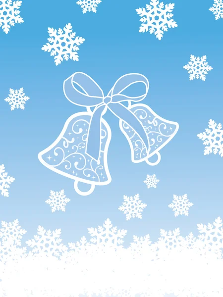 Cartão de Natal com sinos e flocos de neve — Vetor de Stock