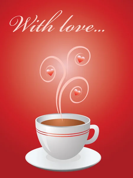Biglietto di San Valentino con tazza di caffè caldo — Vettoriale Stock