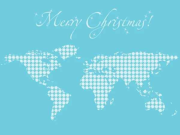 Blue christmas wallpaper with world map — Stock Vector