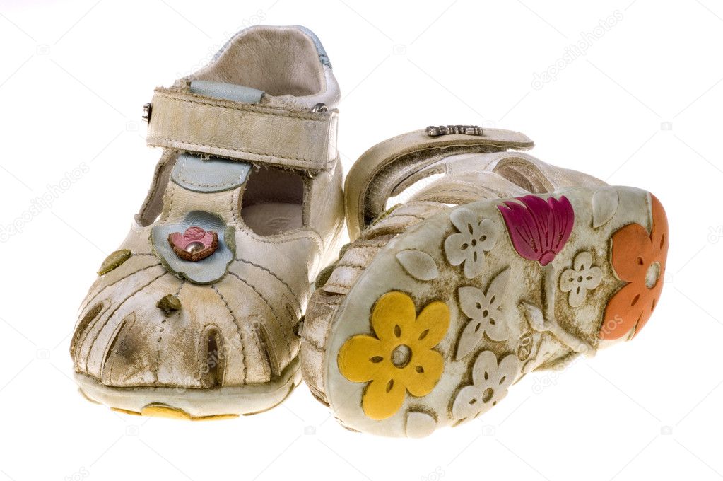 Baby football shoes on white background