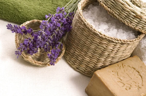 Lavendel bad objekt. Aromaterapi — Stockfoto
