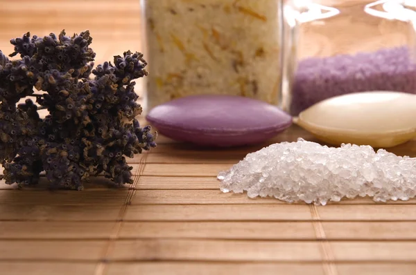 Lavendel Bad items. Aromatherapie — Stockfoto