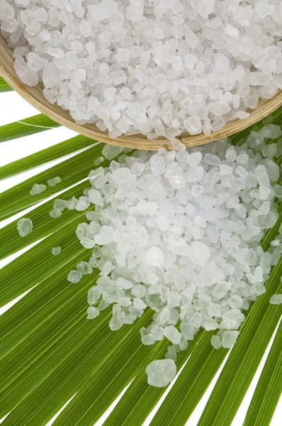 Bad salt och palm leaf — Stockfoto