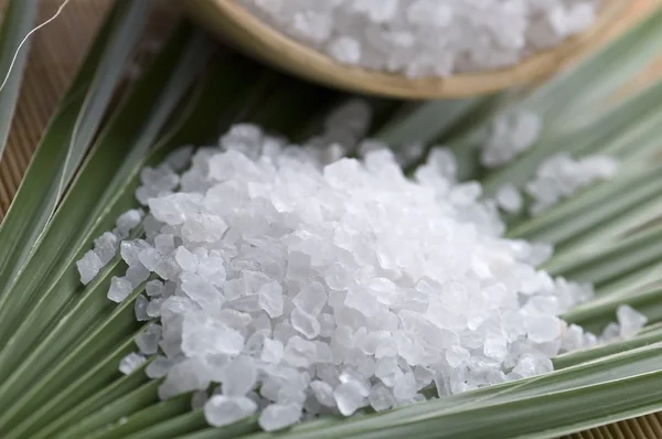 Bad salt och palm leaf — Stockfoto