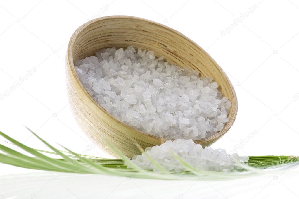 Bath salt and palm leaf