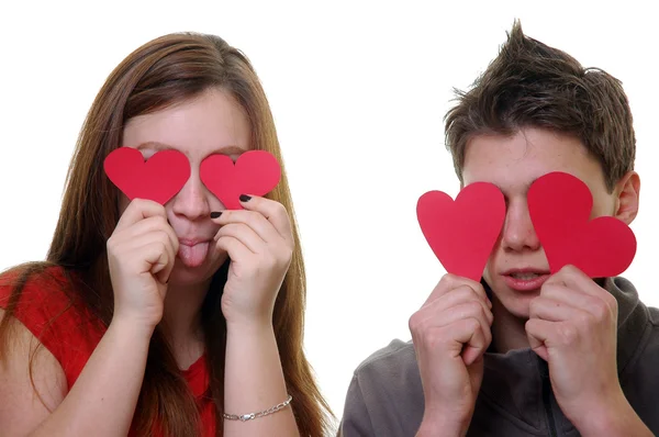Couple with hearts — Stock Photo, Image