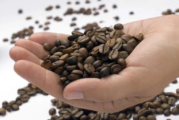 Mão com grãos de café — Fotografia de Stock