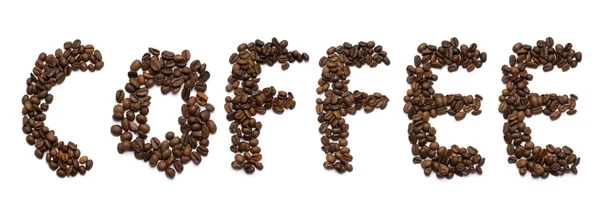 Kawa w ziarnach litery — Zdjęcie stockowe