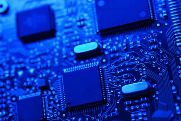 Blaues High-Tech-Mutterboard — Stockfoto