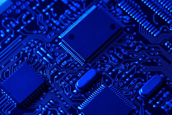 Blaues High-Tech-Mutterboard — Stockfoto