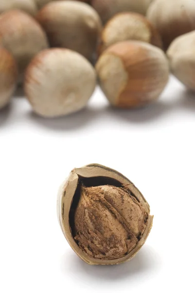 Cracked Hazelnut isolated on white — Stock Photo, Image