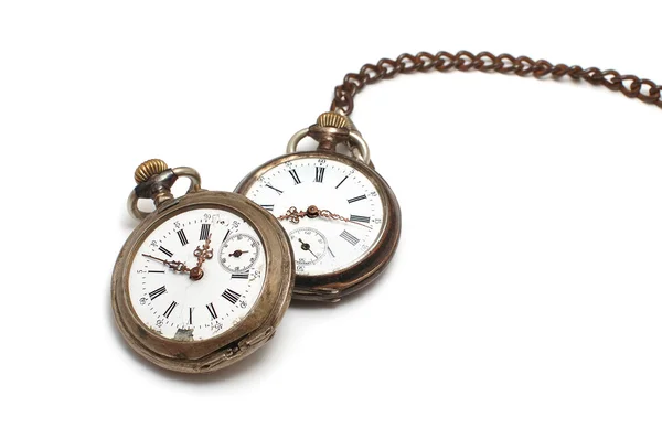 Два старих годинника ізольовані на білому — стокове фото