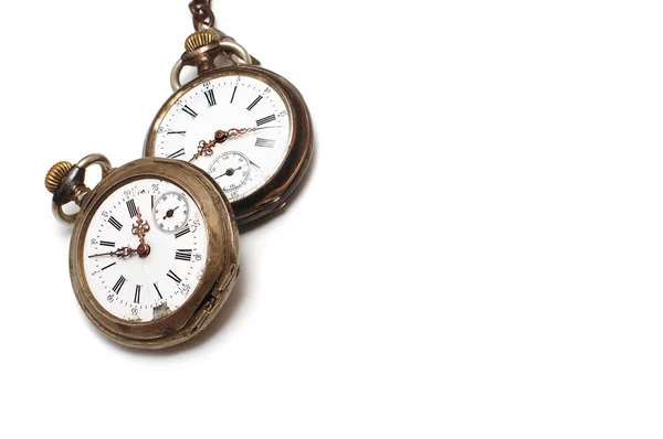화이트에 고립 된 두 개의 오래 된 시계 — 스톡 사진