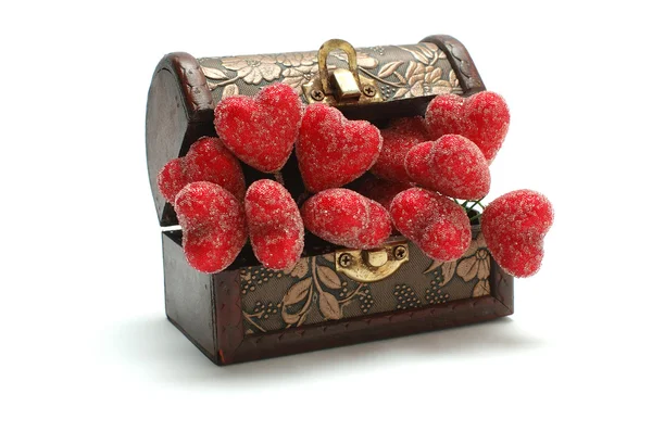 Red hearts in the box — Stock Photo, Image
