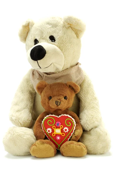 Dos osos de peluche con corazón dulce — Foto de Stock