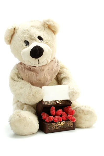 Teddy and hearts with your message — Stock Photo, Image
