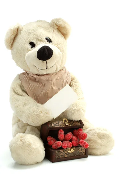 Teddy and hearts with your message — Stock Photo, Image