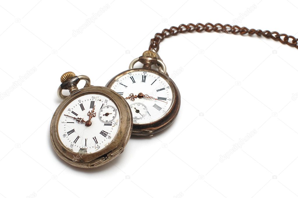Two old watches isolated on white