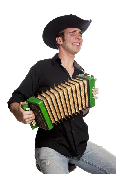 Masculino com acordeão e chapéu — Fotografia de Stock