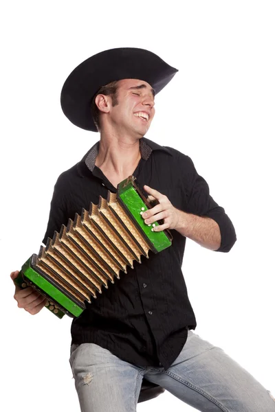 Man met accordeon en hoed — Stockfoto
