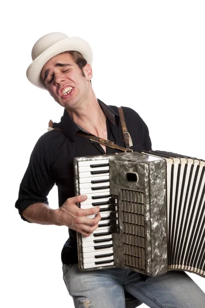 Male with accordion and hat — Stock Photo, Image