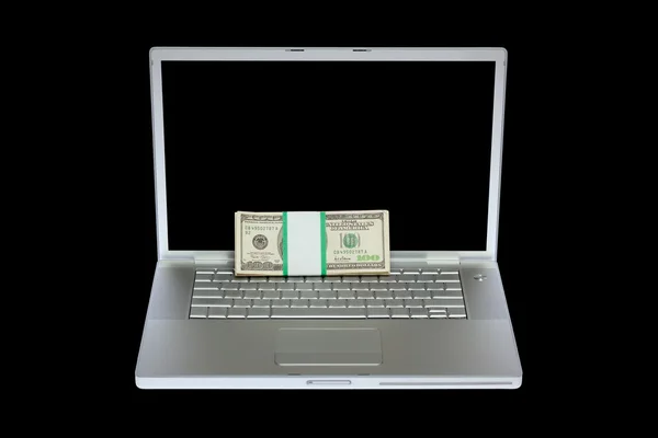 लैपटॉप और अमेरिकी पैसे — स्टॉक फ़ोटो, इमेज