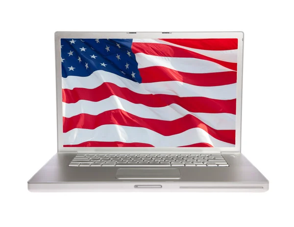 Αμερικανική σημαία με laptop — Φωτογραφία Αρχείου