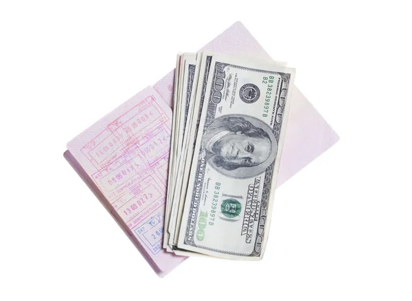 Passport and stack of US money — Stock Photo, Image