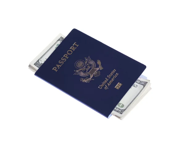 Паспорт и пачка американских денег — стоковое фото