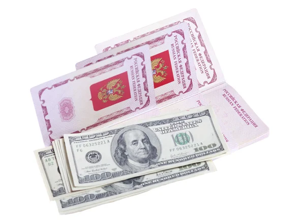 Passports and stack of US money — Stock Photo, Image