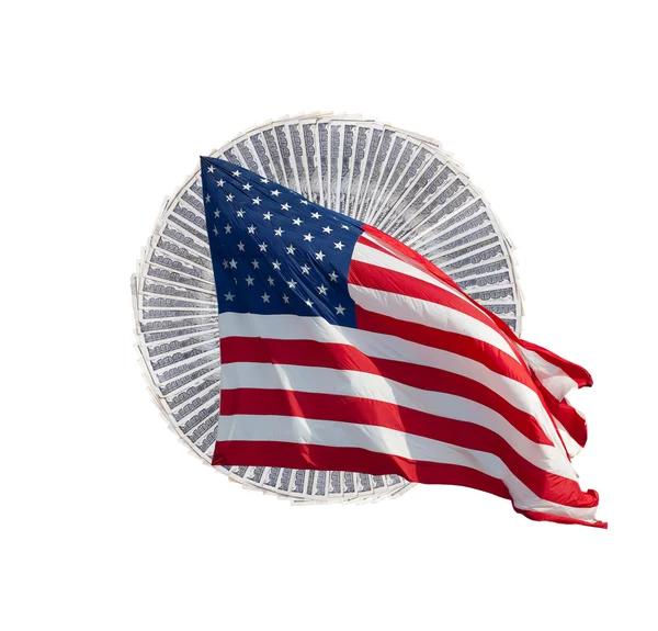 Деньги США с американским флагом — стоковое фото