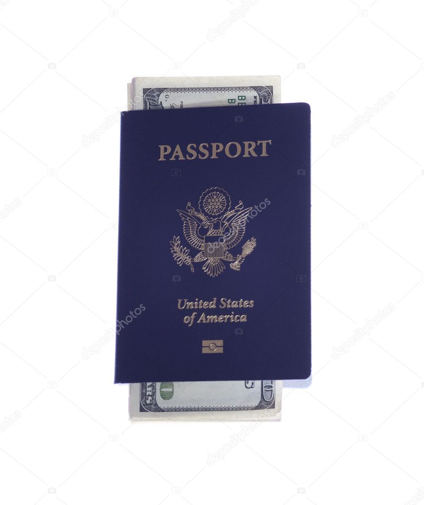 Passport and stack of US money