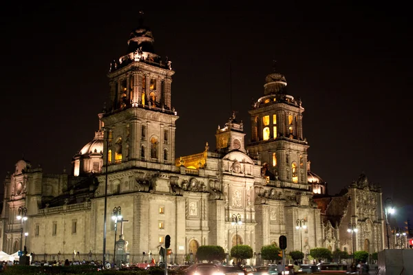 Katedrála v Mexiko city v noci Stockfoto