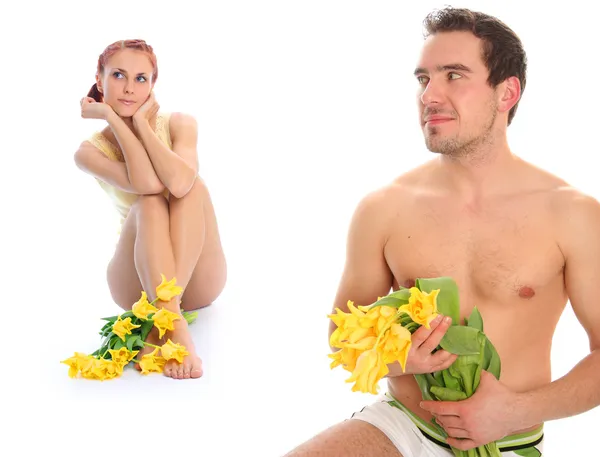 Couple avec tulipes — Photo