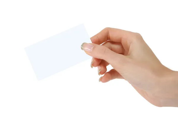 Woman holding card — Stock Photo, Image