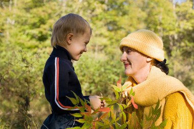 Grandmother and grandson clipart