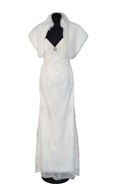Wunderschönes Hochzeitskleid mit Pelzmantel — Stockfoto