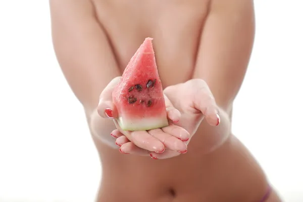 Corpo e pedaço de melancia — Fotografia de Stock