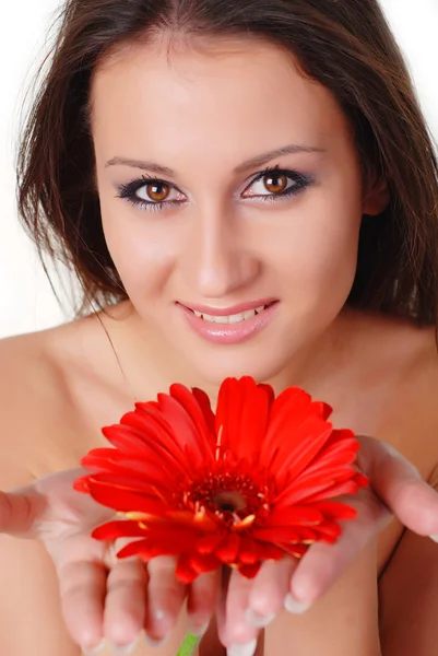 아름 다운 여자와 꽃 — 스톡 사진