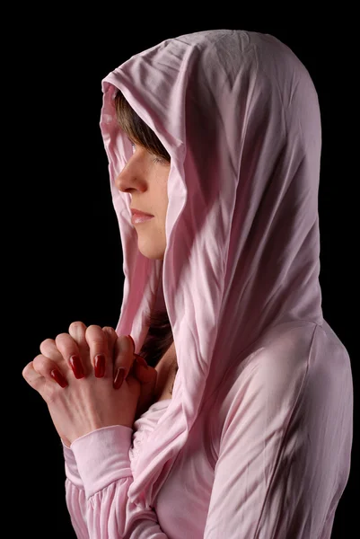Woman in pink hood — Stock Photo, Image