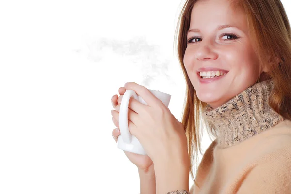 Woman and cup of coffee — Stock Photo, Image