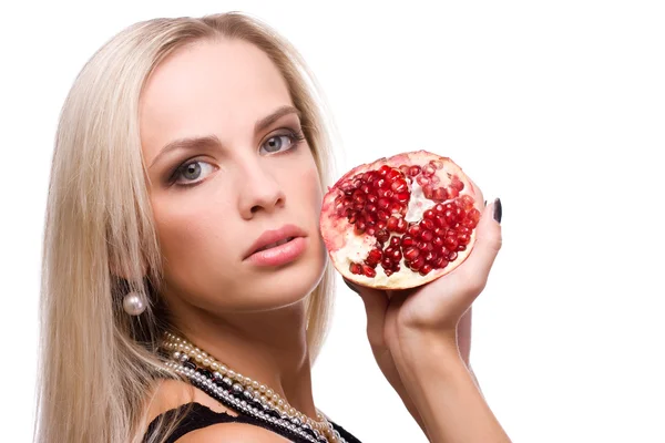 Woman and pomegranate — Stock Photo, Image