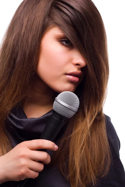 Žena s mikrofonem — Stock fotografie