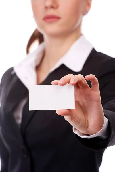 Empresaria con tarjeta blanca — Foto de Stock