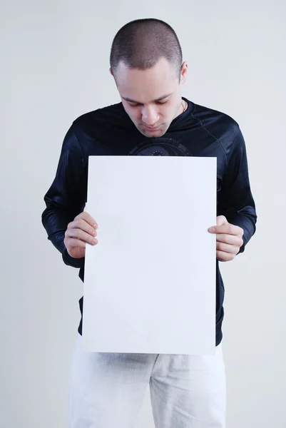 Muž s transparent — Stock fotografie