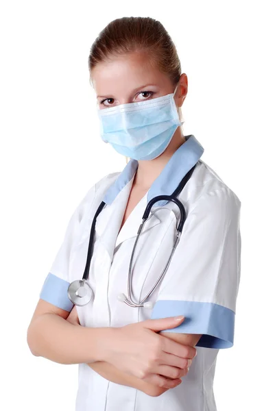 Медсестра зі стетоскопом і маскою — стокове фото