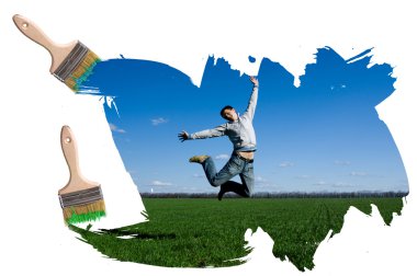 Man on field and blue sky clipart