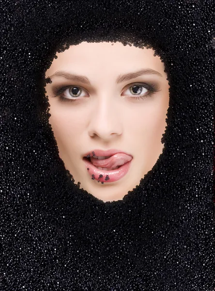 Caviar preto e mulher — Fotografia de Stock