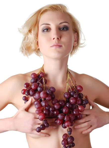 Nő egy csomó szőlő — Stock Fotó